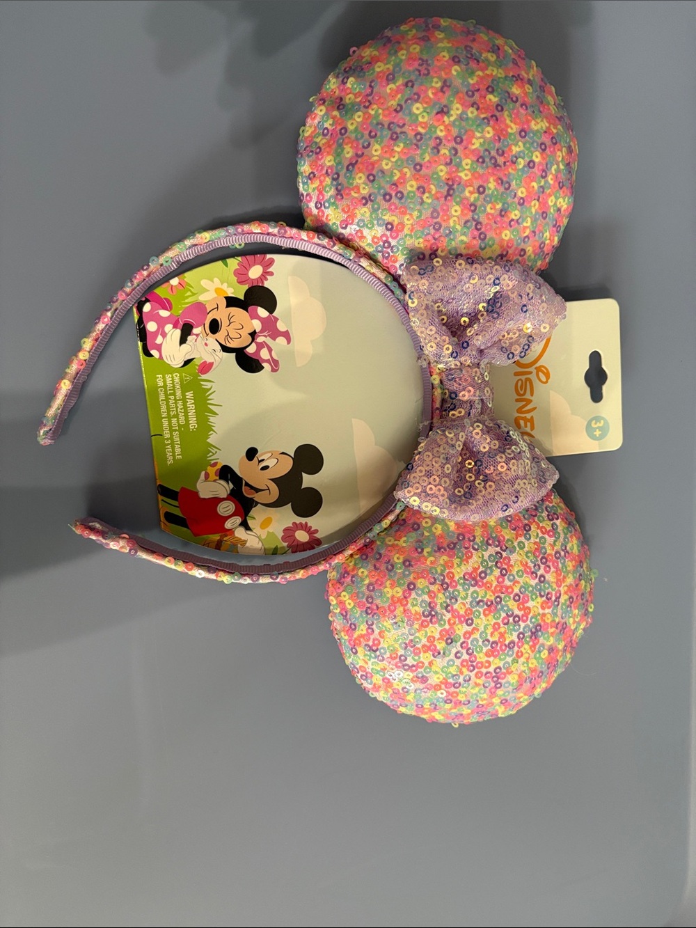 Disney Sequin Minnie Ears Headband - Pastel Multicolor with Lavender Bow